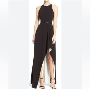 Halston Heritage High-Low Colorblock Evening Gown in Stretch Crepe Women’s 4
